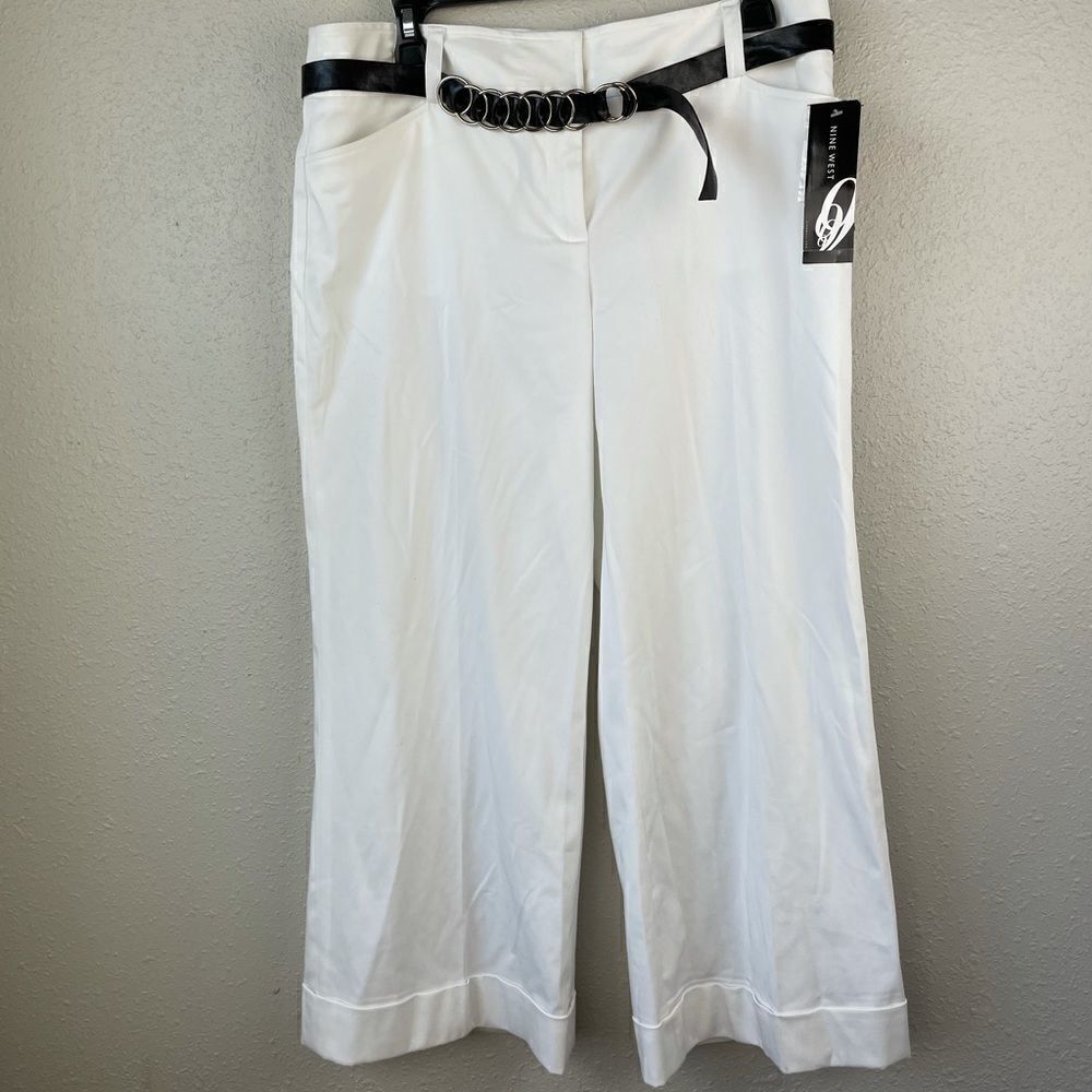 NWT White Belted Nine West Gaucho Pants Size 10